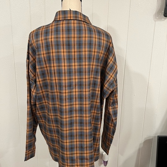 Daisy Street Oversized Orange & Blue Plaid Shirt with Chest Pockets NWT size L - Picture 3 of 11